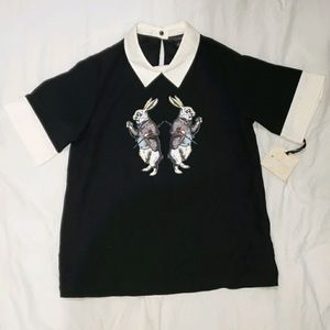 Alice in Wonderland theme collared shirt